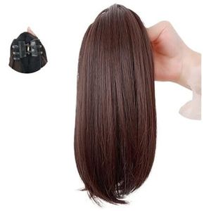 Paardenstaartverlenging, 12 Inch Korte Rechte Paardenstaart Verlenging met Klauw Clip - Nep Kaak, Hittebestendig - Geschikt for Vrouwen Nephaar(Dark Brown)