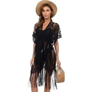 SkyjOy Cover-up voor vrouwen strandkleding sexy doorschijnende vrouwen kant strand cover up zonnebrandcrème strandkleding tuniek lange pareo's vest badmode badpak bikini cover ups badpak cover ups