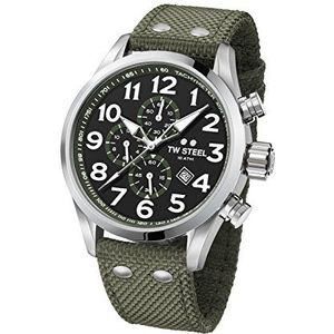 TW Steel Volante Mens 48mm Quartz horloge met legergroene textielband, Chronograaf, 48 mm, Riem