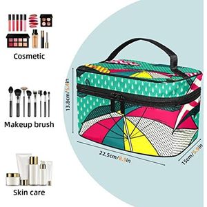 Cactus en lama make-up tas voor vrouwen meisjes cosmetische tassen met handvat reizen make-up organizer tas, Kleurrijke paraplu's regen groene achtergrond, 8.9x5.9x5.4 Inches, Make-up zakje