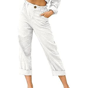 Dames - Linnen Broek - Effen Kleur - 7/8 Lengte - Oversized - Vrijetijdsbroek