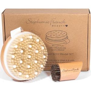 Stephanie Franck Beauty - Duo Dry Brushing Body & Face Brushes - voor droge lichaamsmassage (stevig) en gezicht (stevig) van natuurlijk haar