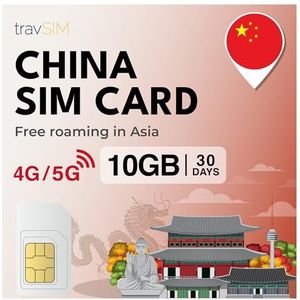 travSIM China SIM Kaart | 10GB Mobiele data | Unicom Netwerk | Werkt op iOS en Android toestellen | Dit simkaartplan voor China is 30 dagen geldig