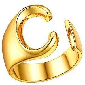 FindChic Open Initial c Ring Goud, Statement Chunky Gold Letter Ring-Sieraden Voor Dames & Heren, 18k Vergulde Ring Met Initial Aanpasbare Initial Alfabet a Tot z Initial Grote Ringen