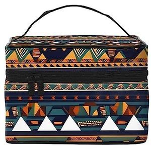 Afrikaanse textiel patchwork print make-up tas,Draagbare cosmetische tas,Grote capaciteit reizen make-up case organizer, Afrikaans etnisch patroon, Eén maat