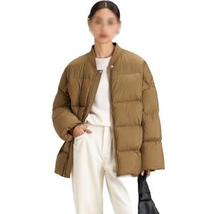 WMMNHY Witte ganzendonsdonsjas for dames, halflange honkbaljersey, warme en dikke jas for herfst en winter(Large)