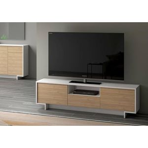 Dmora Andromeda, tv-standaard voor woonkamer, lowboard met 2 deuren en 1 lade, 100% Made in Italy, 170 x 42 x 48 cm, wit en eiken