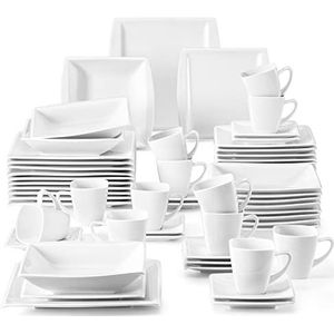 MALACASA, Series Blance, 60 delig. CrèmeWit porseleinen servies combiservice, koffieservice, dinerservies met elk 12 koffiekopjes, 12 schotels, 12 dessertborden, 12 soepborden en 12 platte borden