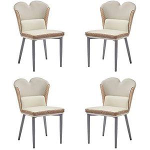 GEIRONV Dineren stoelen set van 4, moderne zachte microvezel lederen kussenstoel keuken stoelen grijze koolstofstaal woonkamer zijstoelen Eetstoelen (Color : Beige)