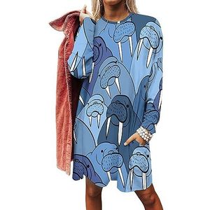 Walrus dames lange mouw tuniek tops casual ronde hals sweatshirts lange T Shrits met zak