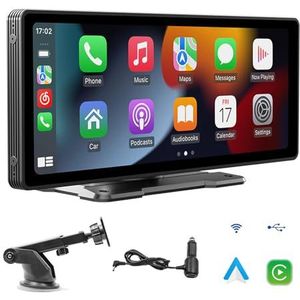 Sunweyer draagbaar Apple CarPlay-scherm en Android Auto draadloos display autoradio, 9,3 inch HD IPS touchscreen, ondersteuning 1080p back-upcamera en Bluetooth/AUX/FM-zender
