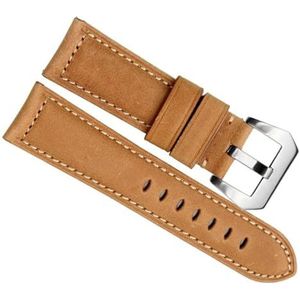 dayeer Echt Koeienhuid Lederen Horlogeband voor Panerai PAM111 441 Retro Man Horlogeband Polsband 20mm 22mm 24mm (Color : Light Brown Silver, Size : 24mm)