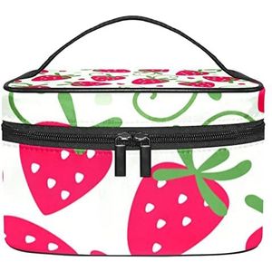 Make-up Organizer Bag, Reizen Make-up Tas Organizer Case Draagbare Cosmetische Tas voor Vrouwen en Meisjes Toiletartikelen Cartoon Roze Aardbei, Meerkleurig, 22.5x15x13.8cm/8.9x5.9x5.4in