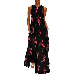 Cute Zero Flocks Given Flamingo dames enkellengte jurk slim fit mouwloze maxi-jurken casual zonnejurk 2XL