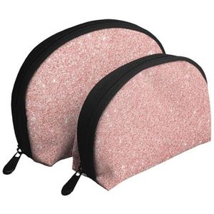 Make-uptas, cosmetische reistas 2 stuks draagbare clutch zakje set zakje organizer rose goud roze glitter, zoals afgebeeld, Eén maat