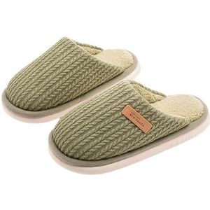 JadeRich Unisex Kabel Gebreide Pluche Voering Slippers Winter Warm Memory Foam Gewatteerde Huis Slippers voor Vrouwen Mannen, Groen, 5/6 UK