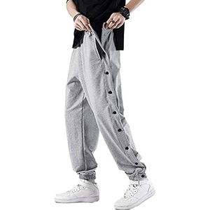 Heren Joggingbroek Met Zijknopen Broek Joggingbroek Gestreepte Joggingbroek Elastische Taille Joggingbroek Met Zakken Knopen Casual Losse Basketbal Trainingsbroek Sportkleding (Color : Grey, Size :