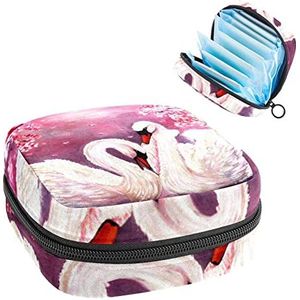 Olieverfschilderij Zwaan Periode Pouch Draagbaar,Tampon Opbergtas voor Maandverband, Meerkleurig, 4.7x6.6x6.6 in/12x17x17 cm