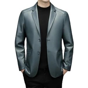 Hgvcfcv Business Casual Lederen Jas Voor Mannen Herfst Winter Pluche Warme Jas Mannelijke Overjas Mode Heren Kleding, Lichtblauw, XXL