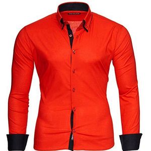 Reslad Alabama RS-7050 Overhemd voor heren, slim fit, contrast, lange mouwen, rood-zwart, XXL