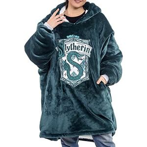 Merchoid Harry Potter: Slytherin oversized deken hoodie - comfortabele, zachte, warme, pluche draagbare deken met capuchon voor mannen en vrouwen met sherpa-fleece voering en zakken, Groen, Eén Maat