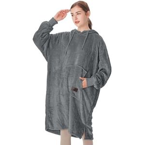 Catalonia Classy hoody-deken van fleece, superzacht sweatshirt, warm draagbaar deken, grote trui met capuchon en groot voorvak, voor volwassenen, dames en heren, donkergrijs