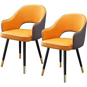 GEIRONV Moderne lederen eetkamerstoel set van 2, met metalen poten keukenstoelen fauteuil met hoge rugleuning slaapkamer leesstoel woonkamerstoel Eetstoelen (Color : Yellow gray, Size : 48x42x81cm)