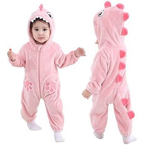 Doladola Unisex Kids & Peuters Kostuum Outfit Baby Jongens Meisjes Flanel Animal Hooded Rompertjes Jumpsuit(roze haai, 18-24 maanden)