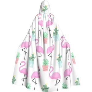 NEZIH Halloween mantel met capuchon voor volwassenen, tropische flamingo schattige cactus print, cosplay kostuum, volledige lengte (190 cm)