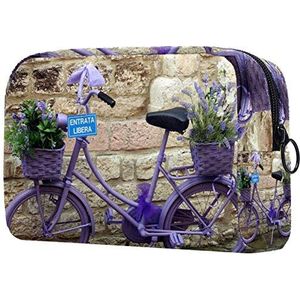 Toilettas met rits,Grote capaciteit herbruikbare make-up zakje cosmetische reistas met fiets lavendel voor tienermeisjes vrouwen