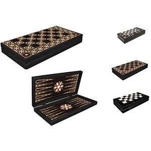 CasaXXl Backgammon Tavla/Dame koffer, speelset, bordspel, klassiek strategiespel met 2-in-1 speelbord om uit te klappen (patroon 2, medium)