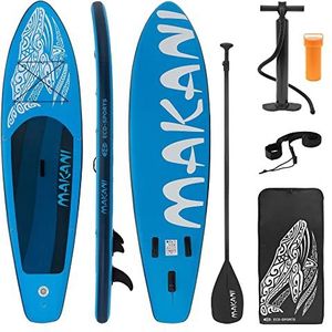 ECD Germany Opblaasbare Stand Up Paddle Board Makani | 320 x 82 x 15 cm | blauw | PVC | tot 150 kg | Pump Carrying Bag Accessoires | SUP Board Paddleboard Surfboard | verschillende modellen