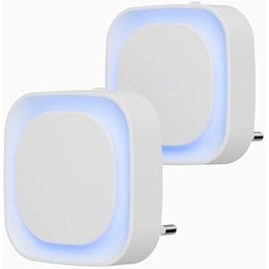 YUNLEX Nachtlampje stopcontact met schemeringssensor, 2 stuks, Automatisch AAN/UIT, 3-niveau helderheid instelbaar, zeer goed voor kinderkamer, trapopgang, slaapkamer, keuken, Badkamer, Azure