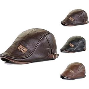 Trendy Leather Beret,2023 Trendy Leather Beret, Mens Ivy Cap PU Leather Newsboy Hat Adjustable Beret Caps (ONE SIZE,Dark Brown)