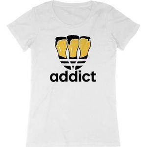 Addict T-shirt - voor dames - bedrukt in Frankrijk - 100% biologisch katoen - verjaardagscadeau Apéro Original Grappig, Wit, S