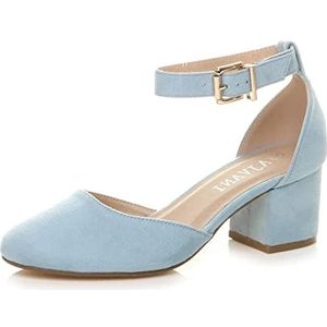 Ajvani Dames dames lage mid blok hak enkelband Mary Jane Court schoenen sandalen maat, Lichtblauw Suede, 39 EU