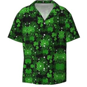 OdDdot St Patricks Day Leaves Print Heren Button Down Shirt Korte Mouw Casual Shirt voor Mannen Zomer Business Casual Jurk Shirt, Zwart, S