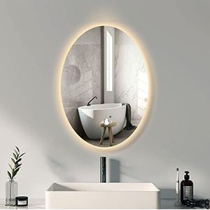 LED spiegel voor badkamer met Verlichting, dimbaar muur spiegel, 40x60cm 50x70cm 60x80cm ovale spiegel voor badkamer muur decor (Color : Warm White, Size : 16x23.5in/40x60cm)