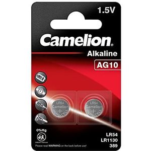 Camelion 12050210 alkaline knoopcelbatterij zonder kwik AG10/LR54/LR1131/389 met 1,5 Volt, set van 2, capaciteit 78 mAh