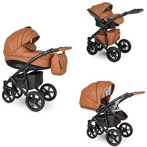 Kinderwagen kunstlederen bekleding lichte bouw Sirion Ecco by SaintBaby Caramel SIE-11 3in1 met babyzitje