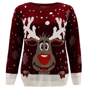 Hamishkane Meisjes Jongens Unisex Xmas Jumper Kids Rendier Sneeuwvlok Jumper Gebreide Winter Kerst Trui Top, Baby Rendier Pompom - Rood, 9-10 Jaren