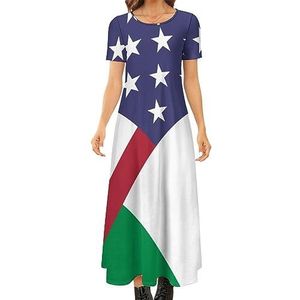 Amerikaanse Italiaanse vlag vrouwen zomer casual korte mouw maxi-jurk ronde hals bedrukte lange jurken 3XL