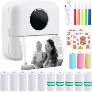 UCAMP Mini Printer, Thermische Printer, Fotoprinter Bluetooth, Sticker Printer, Etikettenprinter, 13 Rollen Thermisch Papier – Ideaal voor Studie, Creativiteit, Journal, Cadeaus