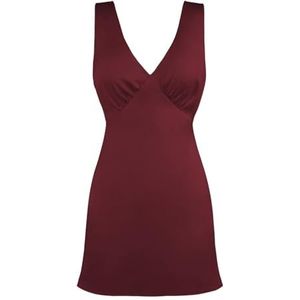 Dames Taille Kanten Satijnen Jurk, Sexy V-hals Mouwloze Backless Cocktailparty Clubjurk(Color:Wine red,Size:L)