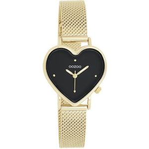 Oozoo Timepieces dameshorloge | polshorloge dames met roestvrijstalen armband | modern horloge voor vrouwen | elegant analoog dameshorloge in hartvorm, goud/zwart