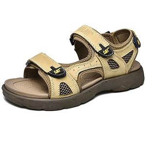 EKsma Heren sport outdoor sandalen open teen zomer strand schoenen leer lichtgewicht casual trekking wandelen sandalen, Kaki, 40 EU