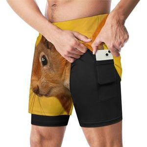 Grappige Rode Eekhoorn Grappige Zwembroek met Compressie Liner & Pocket Voor Mannen Board Zwemmen Sport Shorts