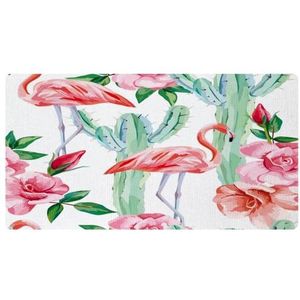 VAPOKF Flamingo cactus rozen bloem keuken mat, antislip wasbaar vloertapijt, absorberende keuken matten loper tapijten voor keuken, hal, wasruimte