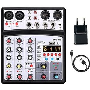 4-kanaals Bluetooth Mini Mixer Geluidskaart Audio Dj 16 Digitale effecten Ruisonderdrukking Led-niveauweergave voor Bar Zingen (Kleur:) (Bmg04d Wit)