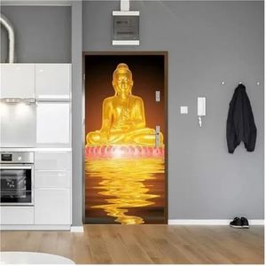 Deurstickers Boeddha PVC Zelfklevende Deursticker Yogakamer Meditatie Muurschildering Behang Waterdichte Woonkamer Slaapkamer (Kleur : M, Grootte : 90x200cm)